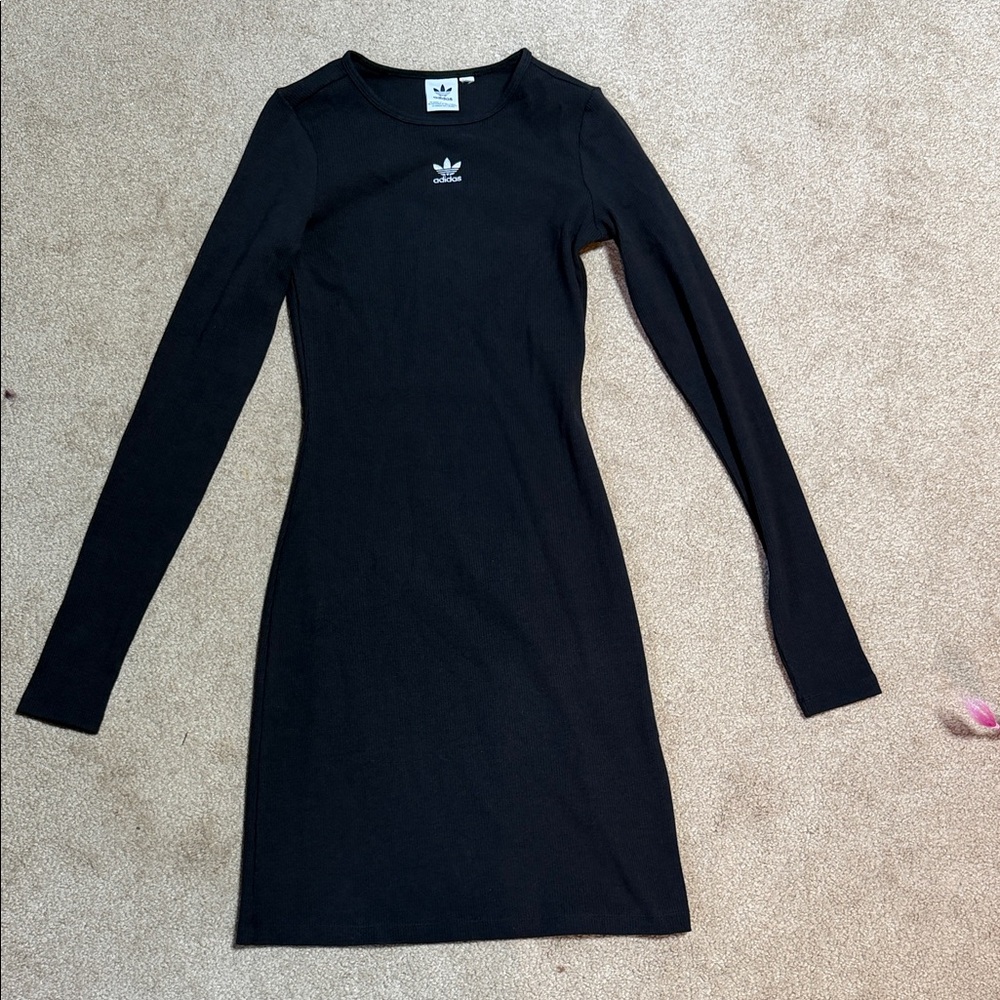 adidas Black Long Sleeve Fitted Midi Dress